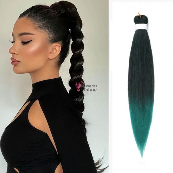 Coada de par dreapta Afro Vigorous Easy Jumbo Braids Hair de  65 cm Brunet -Green Ombre EZ1BGreen